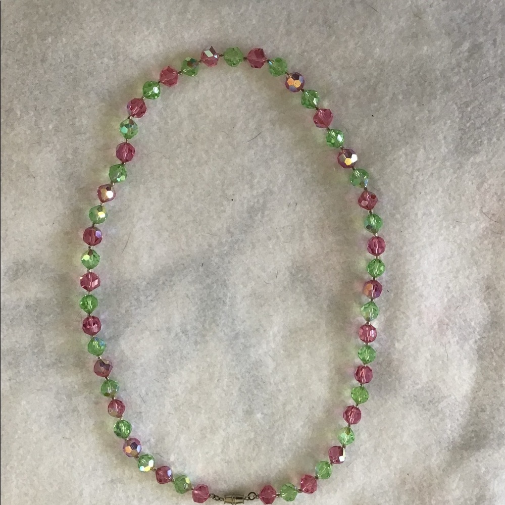 Vintage green and pink crystal necklace